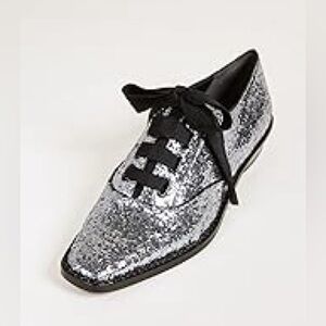 NWOT MARC JACOBS Brittany Antique Silver Glitter Lace Up Oxfords Size 39.5 /9 US